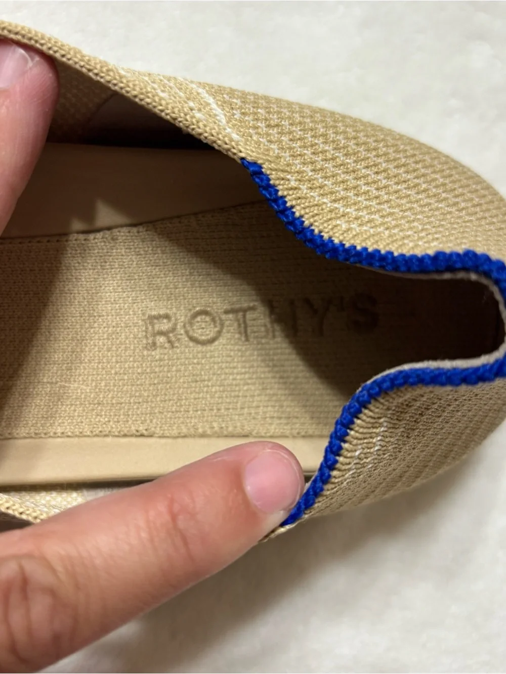 Rothy's Beige Slip-On Knit Flats with Subtle Stripe